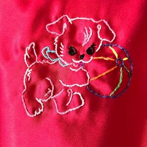 Embroidered Puppy Red Satin Cottagecore Tank